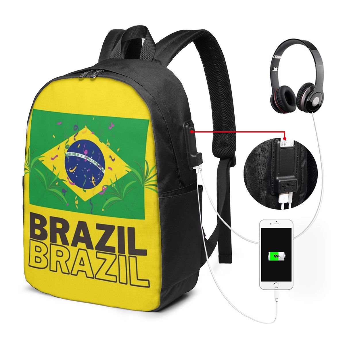 Laptop Bag - Brazil National Flag Backpack Travel Notebook